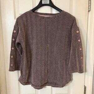 Liz Claiborne Brown Knitted Shirt with Pink Buttons. Size L.